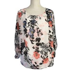 Wallis Womens Chiffon Roll Tab Sleeve XL Round Neck Floral Print Lightweight Top